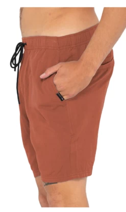 Rusty Overtone Linen Elastic Youth Shorts Bombay Brown -Trendy Clothing Store 1RustyOvertoneLinenElasticYouthShortsBombayBrown