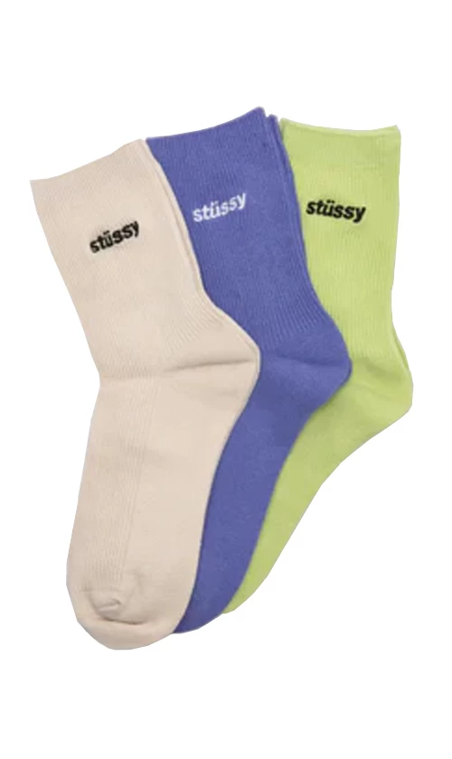 Stussy Ladies Rib Socks 3pk Multi Coloured 2 Stussy Ladies Rib Socks 3pk Multi Coloured - Image 2