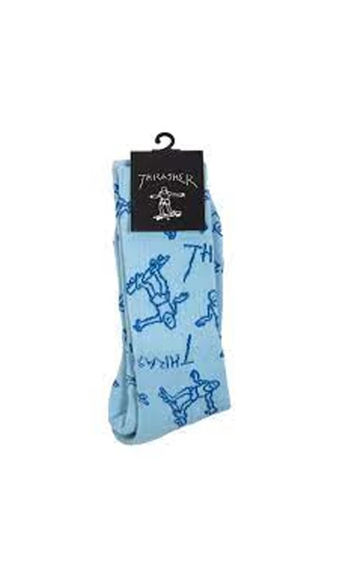 Thrasher Gonz Logo Crew Socks Light Blue 2 Thrasher Gonz Logo Crew Socks Light Blue - Image 2