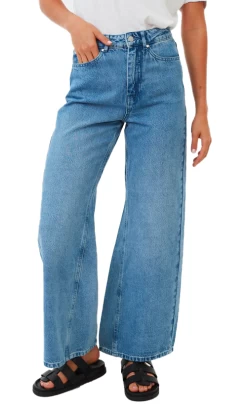 Afends Gigi Hemp Denim Ladies Flared Jeans Worn Blue