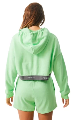 Afends Homebase Hemp Ladies Cropped Hoodie Lime Green -Trendy Clothing Store AfendsHomebaseHempLadiesCroppedHoodieLimeGreenv3
