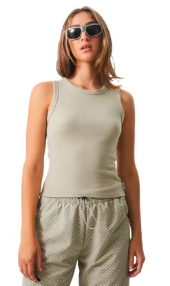 Afends Milla Hemp Ladies Ribbed Singlet Cement