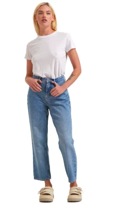 Afends Shelby Hemp Denim Ladies Wide Leg Jeans Worn Blue