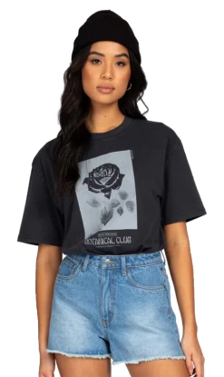 Rusty Botanical Ladies Relaxed Fit Tee Black
