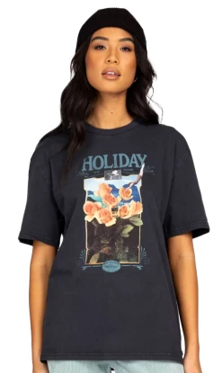 Rusty Dream Holiday Ladies Boyfriend T-shirt Washed Black