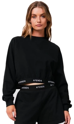 Afends Homebase Ladies Cropped Crew Neck Black