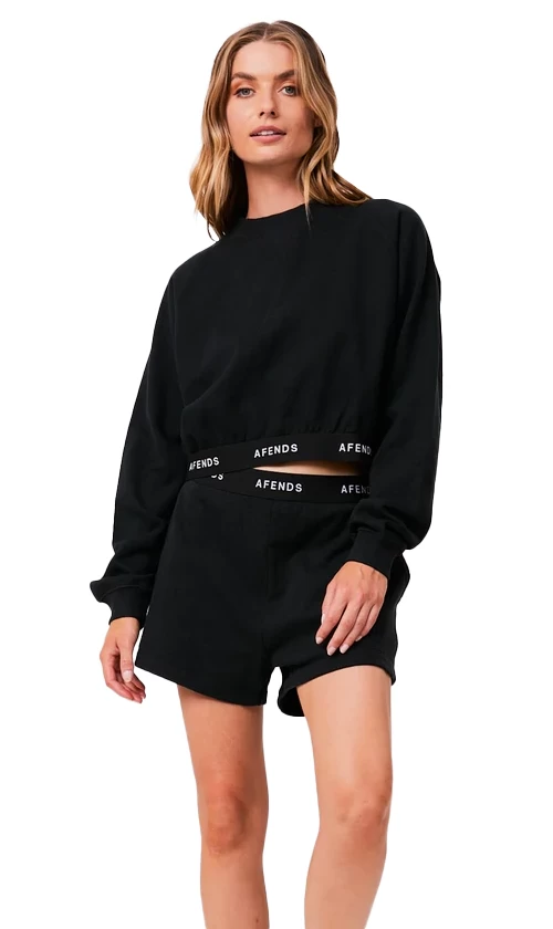 Afends Homebase Ladies Cropped Crew Neck Black 2 Afends Homebase Ladies Cropped Crew Neck Black - Image 2