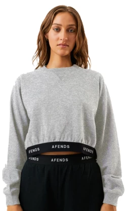 Afends Homebase Ladies Cropped Crew Neck Shadow Grey Marle