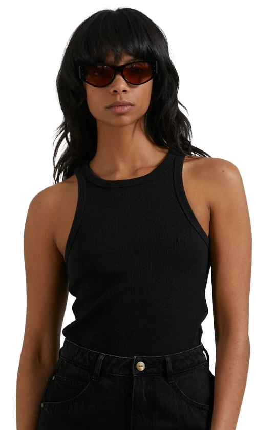 Afends Lydia Ladies Hemp Ribbed Singlet Black 1 Afends Lydia Ladies Hemp Ribbed Singlet Black