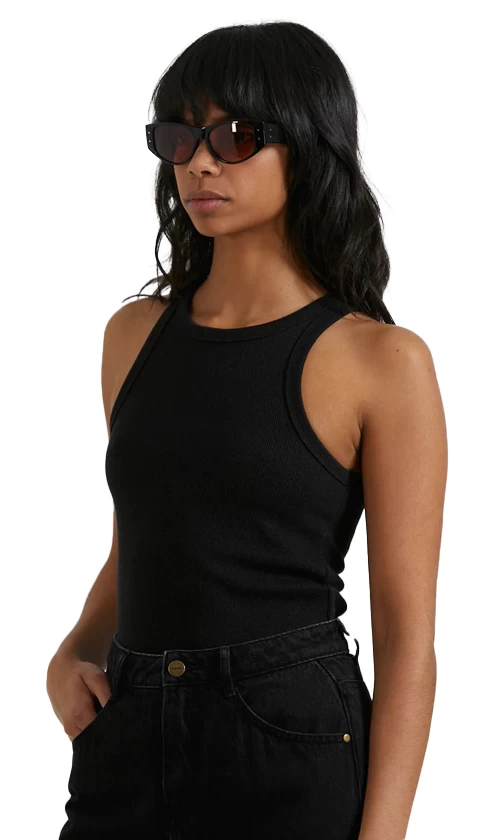 Afends Lydia Ladies Hemp Ribbed Singlet Black 2 Afends Lydia Ladies Hemp Ribbed Singlet Black - Image 2