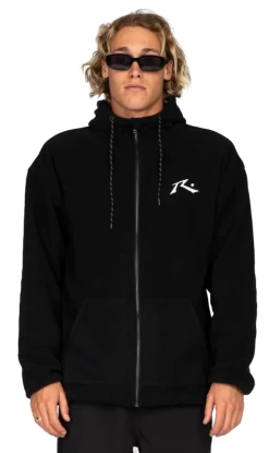 Rusty One Hit Mens Zip Through Polar Fleece Black