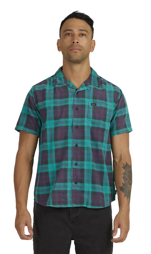 RVCA Tea Barbed Plaid Mens T-Shirt Teal 1 RVCA Tea Barbed Plaid Mens T-Shirt Teal