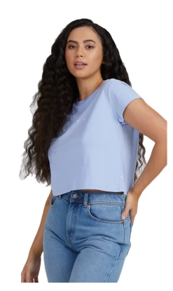 Rusty Essentials Classic Slim Ladies Crop Tee Dusty Blue