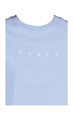 Rusty Essentials Classic Slim Ladies Crop Tee Dusty Blue -Trendy Clothing Store RustyEssentialsClassicSlimLadiesCropTeeDustyBlue.v3