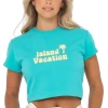 Rusty Island Vacation Ladies Cropped T-Shirt Green Lagoon