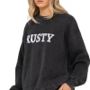Rusty Oversize Crew Ladies Jumper Washed Black