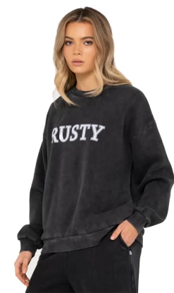 Rusty Oversize Crew Ladies Jumper Washed Black