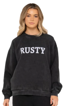Rusty Oversize Crew Ladies Jumper Washed Black -Trendy Clothing Store RustyOversizeCrewLadiesJumperWashedBlack.v3psd