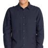 Rusty Overtone Mens Long Sleeve Linen T-Shirt Navy Blue
