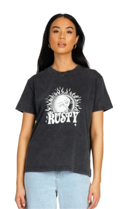 Rusty Sunset Ladies Relaxed Fit Tee Washed Black