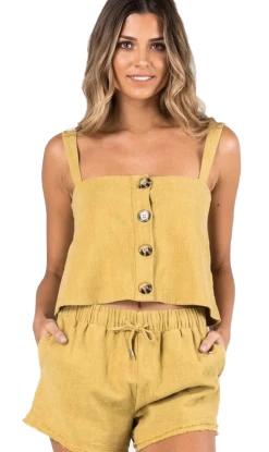 Rusty Heartbreaker Ladies Crop Cami Chartreuse