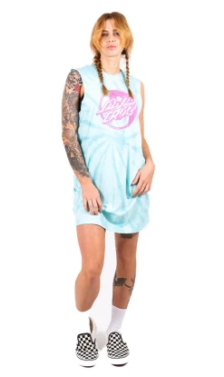 Santa Cruz Yin Yang Dot Ladies Muscle Dress Aqua Tie/Dye
