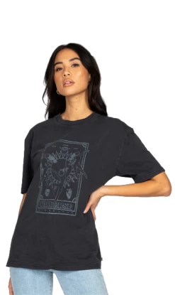 Rusty Self Made Fate Outline Ladies Boyfriend Fit Tee Washed Black