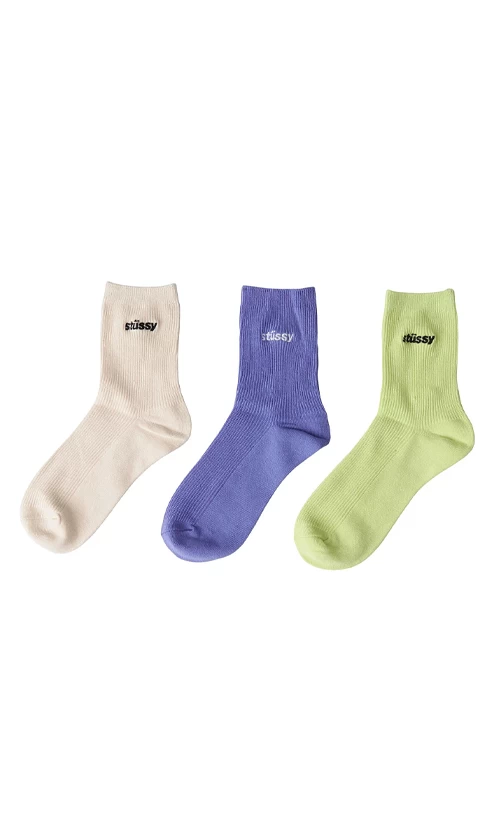 Stussy Ladies Rib Socks 3pk Multi Coloured 1 Stussy Ladies Rib Socks 3pk Multi Coloured