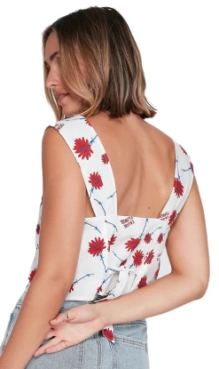 RVCA Talking Flowers Ladies Top White 5 RVCA Talking Flowers Ladies Top White -Trendy Clothing Store TalkingFlowersBack