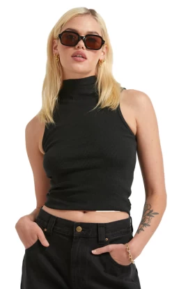 Afends Iconic Hemp Rib Ladies High Neck Tank Black