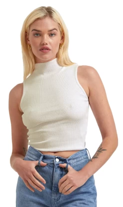 Afends Iconic Hemp Rib Ladies High Neck Tank White