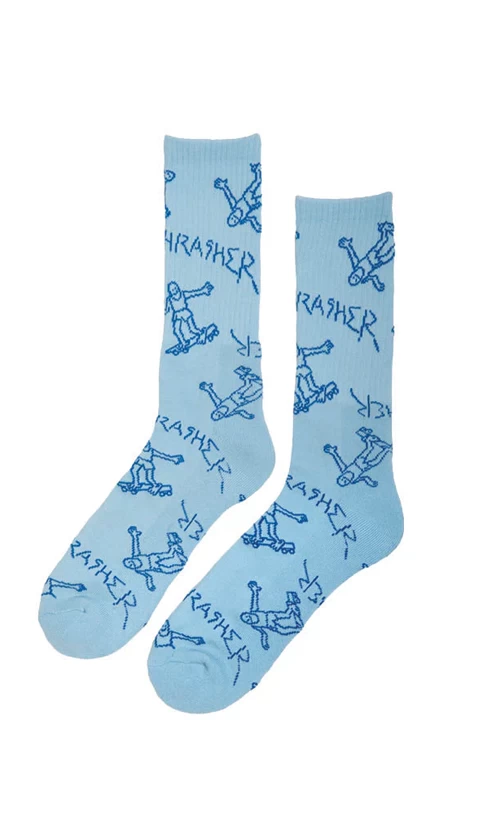 Thrasher Gonz Logo Crew Socks Light Blue 1 Thrasher Gonz Logo Crew Socks Light Blue