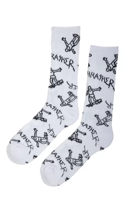 Thrasher Gonz Logo Crew Socks White